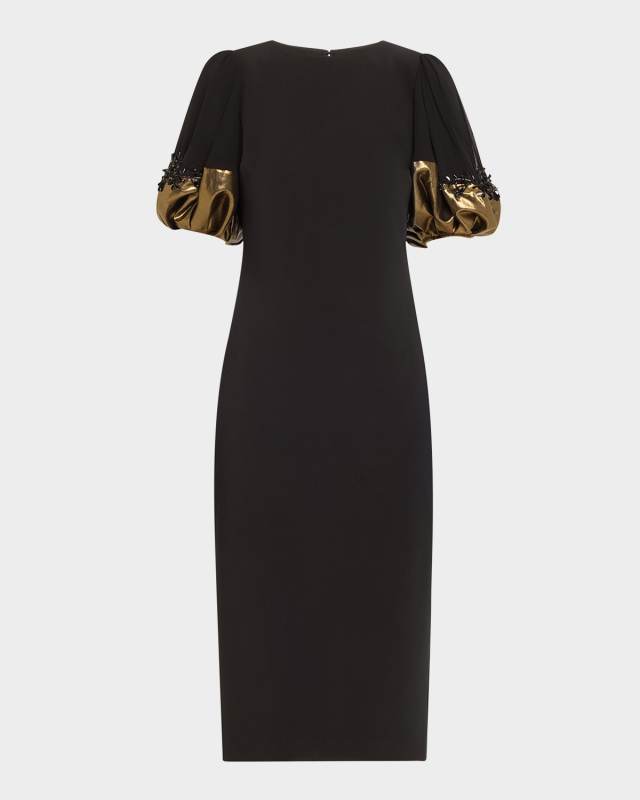 Beaded Metallic-Cuff Midi Sheath Dress